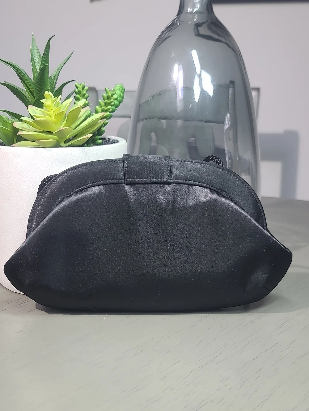 Style&Co Elegant Black Satin  Evening Clutch with Rhinestone Accent